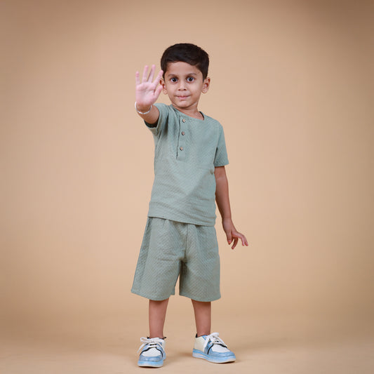 Green Textured co-ords for Boys