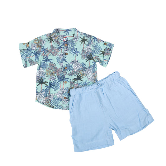 Organic Cotton printed shirt & Crinckled Shorts bottom