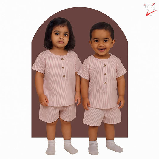 100% Organic Pink Striped Cotton Coord Sets for Toddlers