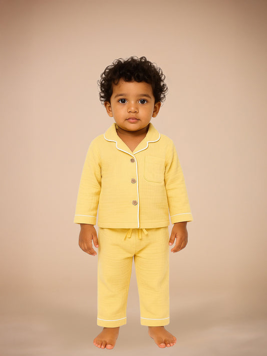 Yellow Crinkle Muslin Nightsuit | Unisex