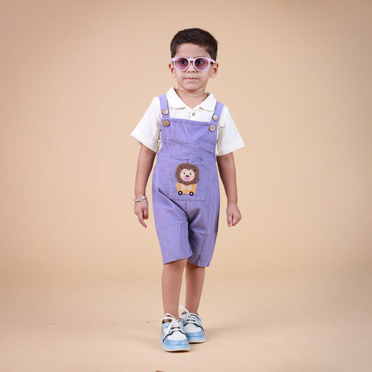 Ivory & Violet Dungaree with cute Embroidery