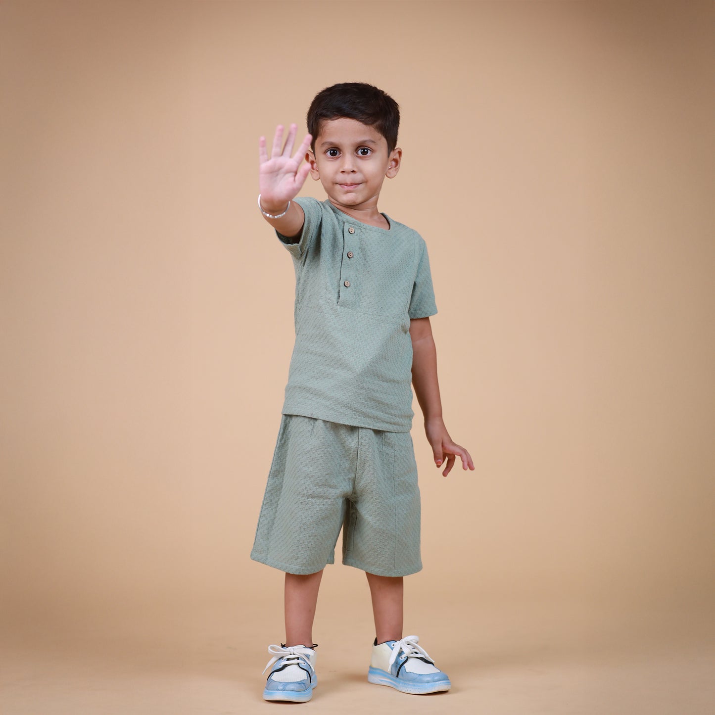 Green Textured co-ords for Boys