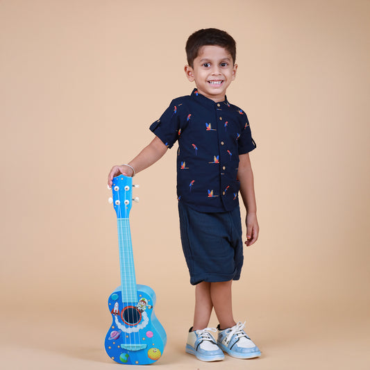 Organic Cotton printed shirt & Crinckled Shorts bottom