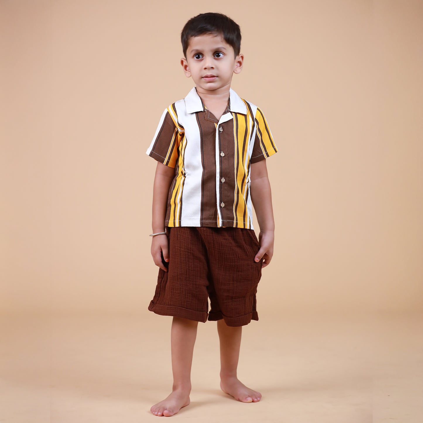 Organic Cotton Yarn dyed Shirt with Crinckled muslin Bottom shorts for boys