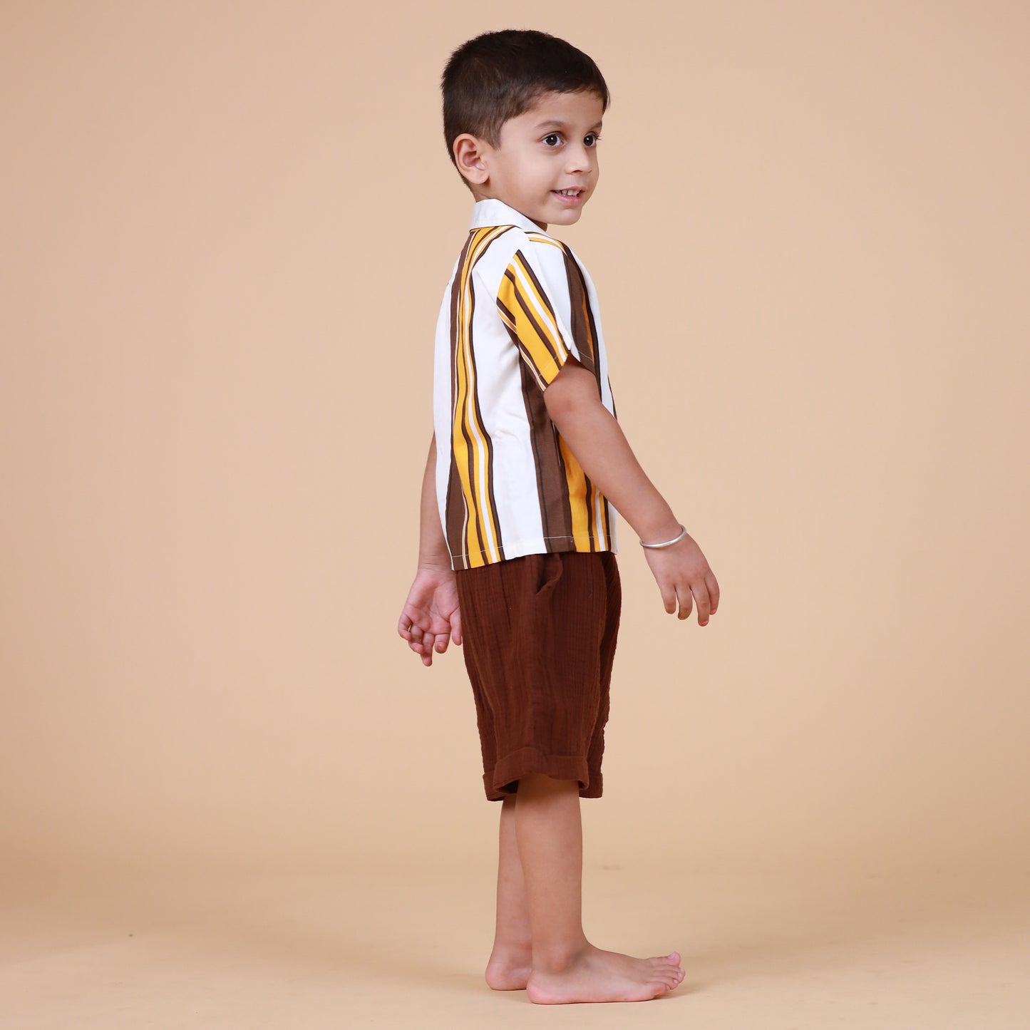 Organic Cotton Yarn dyed Shirt with Crinckled muslin Bottom shorts for boys