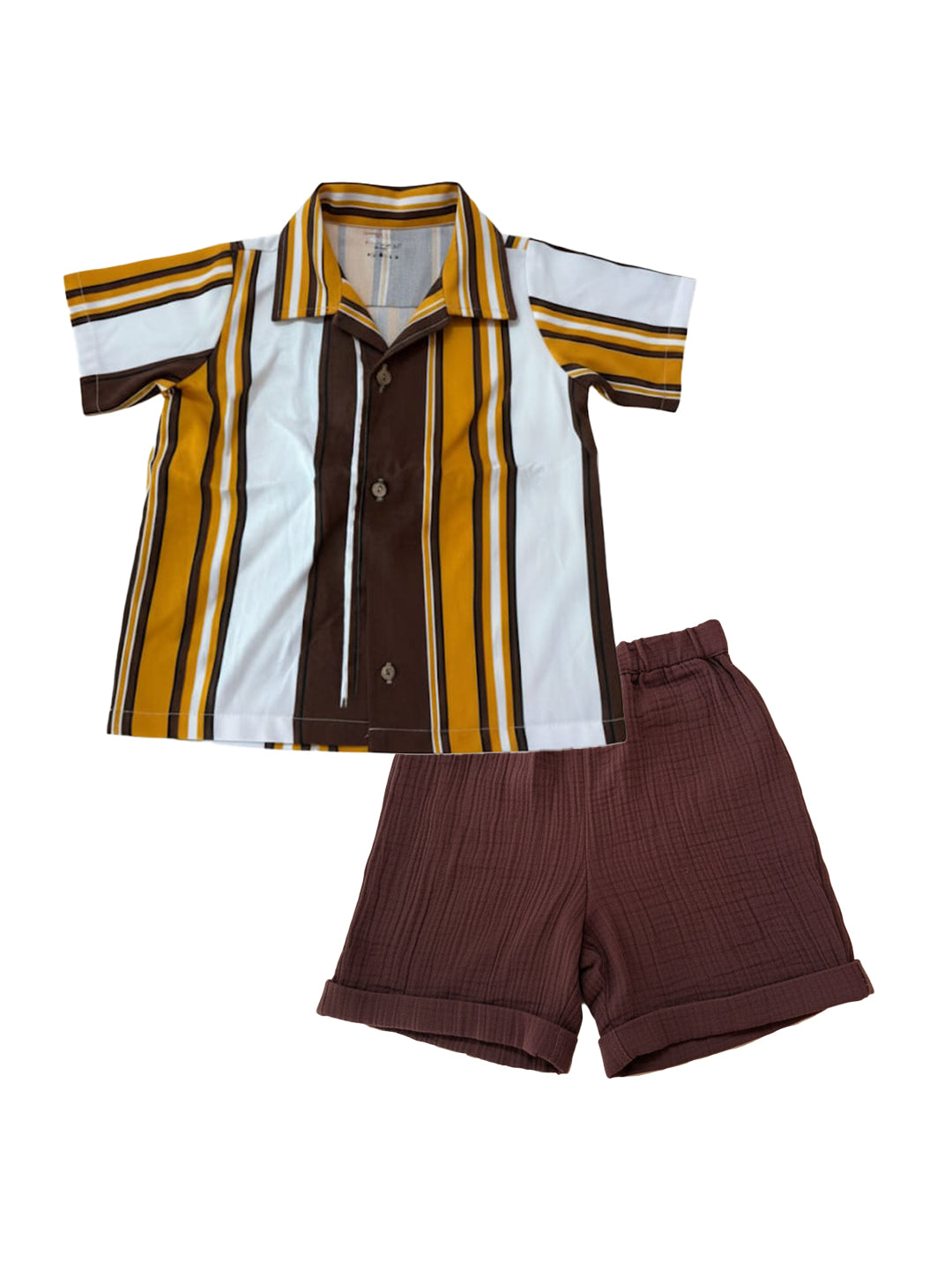 Organic Cotton Yarn dyed Shirt with Crinckled muslin Bottom shorts for boys