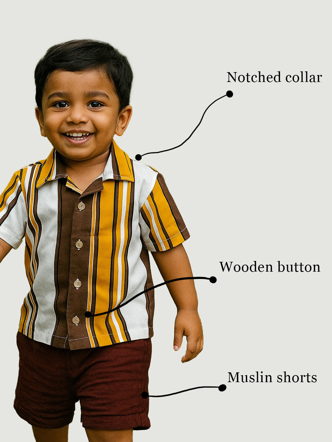 Organic Cotton Yarn dyed Shirt with Crinckled muslin Bottom shorts for boys